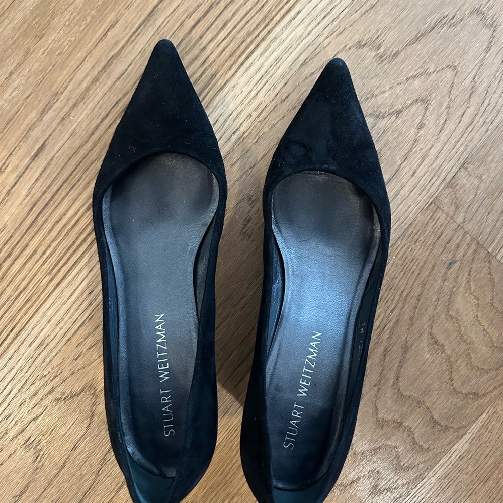 Stuart Weitzman Black Pointed Toe Suede Flats
